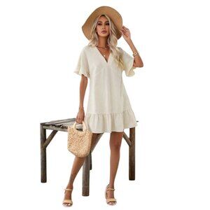 Womens Boho Beach Cottagecore Peasant Prairie Ruffle Hem Size Medium Mini Dress